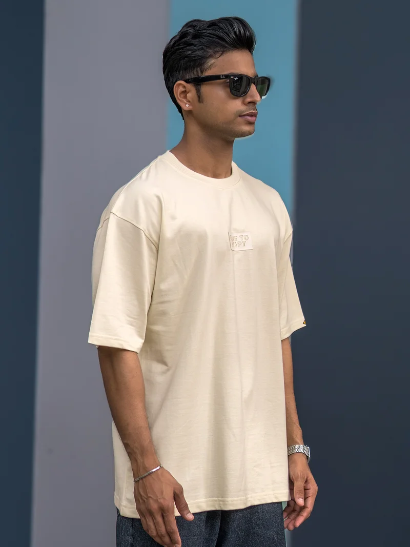 مانياك Maniac Mens AOP Printed Round Neck Half Sleeve Biscuit and Brown Cotton Tshirt